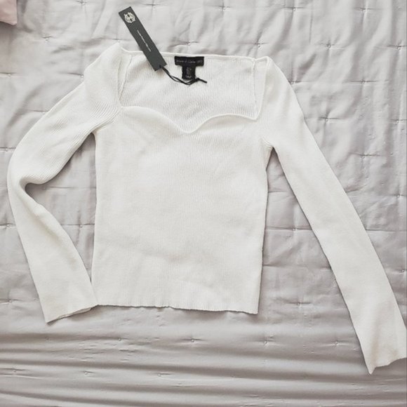 House of Harlow- Ribbed Knit Sweetheart Longsleeve Top- NWT- S (Fits up to S/M) - Picture 3 of 8